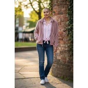 Free Country Womens Pink Herringbone Textured Fleece Zip Up Jacket Size S